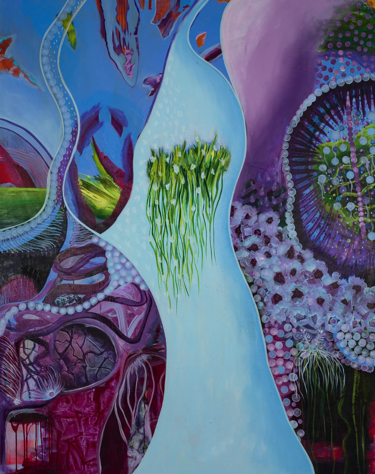 Spirit of the Ice (2026), abstract painting by Karina Lumière in sky blue, violet and magenta