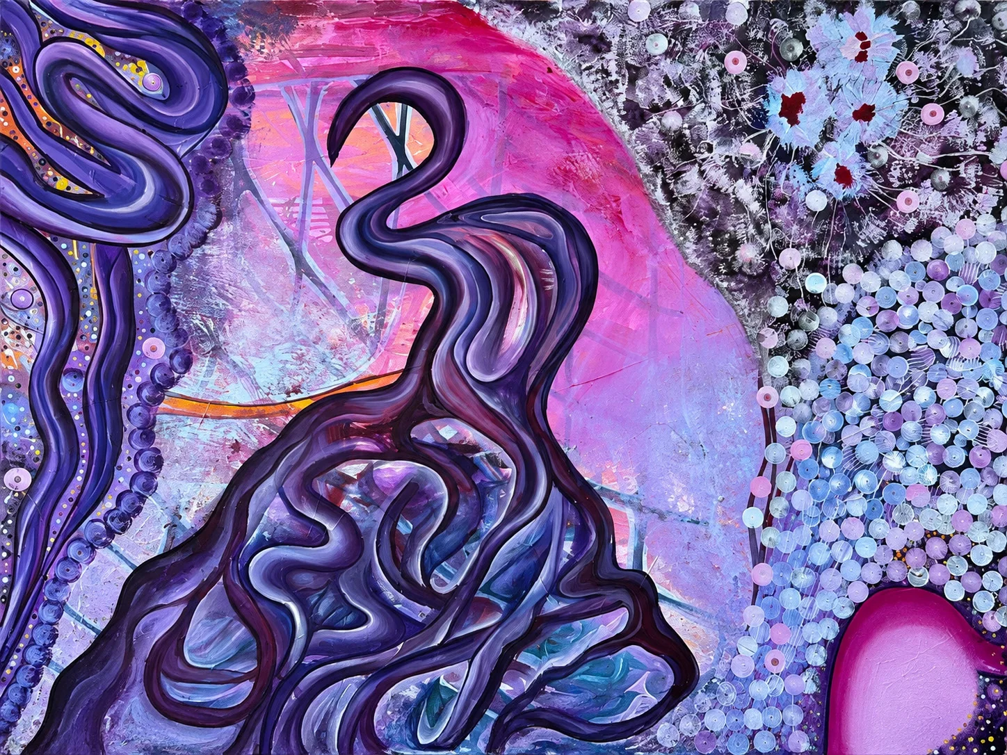 Emergence (2026), abstract painting by Karina Lumière in violet, blue and sky blue