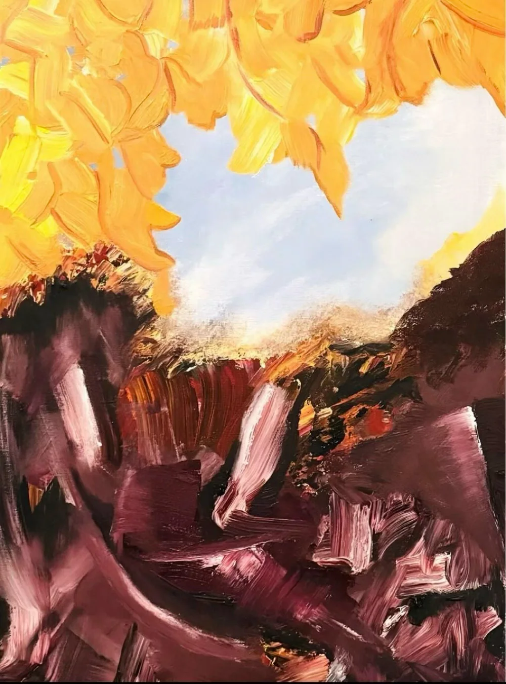 Untitled I (2024), abstract painting by Karina Lumière in yellow and brown